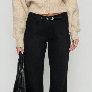 Slow Ride Mid Rise Bootleg Belted Jeans Washed Black